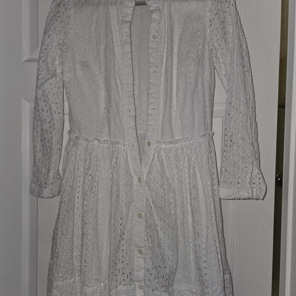 White Eyelet Button-Front Dress